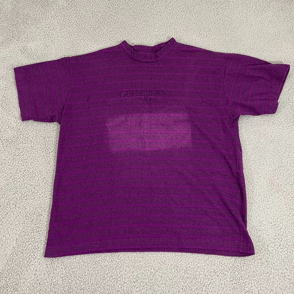 VTG Guess By Marciano Shirt XL Purple Striped Guess Jeans USA Short Sleeve Tee